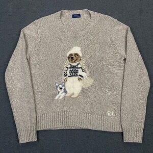 Polo Ralph Lauren Bear Sweater FITS Womens Large Husky Winter Weather Holiday